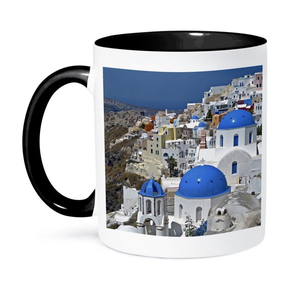 3dRose, Greece, Santorini, Oia on the island of Santorini - EU12 DNY0016 - David Noyes, 11oz Two-Tone Black Mug