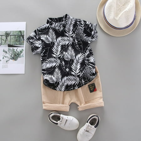 

THE WILD Casual Pretty Toddler Kids Baby Boy Short Sleeve Cartoon Pattern Shirt Tops+Shorts Set Clothes