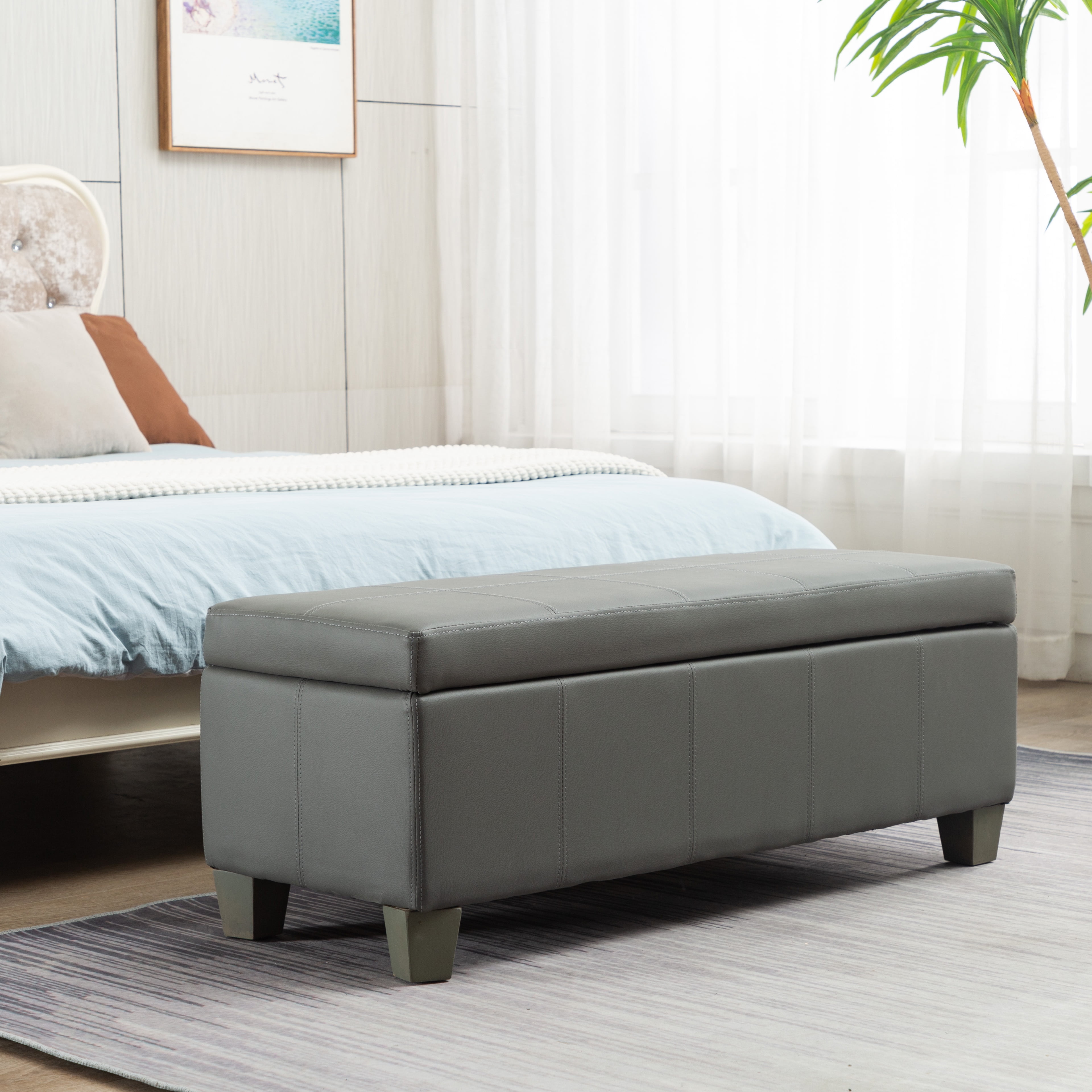 Foredo Rectangle Ottoman with Storage, Modern Faux Leather Bench with ...