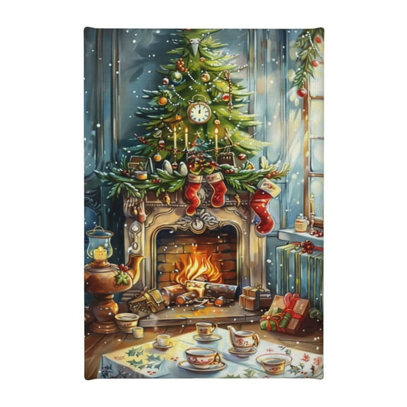 8x12 inch Paintings On Canvas Wall Decor Fireplace & Christmas Trees,Family Bedroom,Kitchen,Cafes,Yard Wall Art Decor Canvas Hanging Picture,Classic Christmas Trees Hang Picture Decor Prints