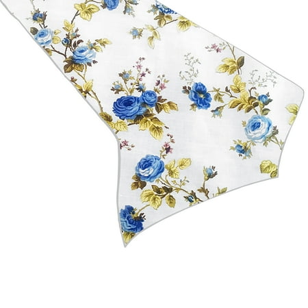 

Cotton Print Table Runner Floral Vintage Flowers Blue on White