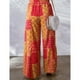 thumbnail image 2 of Pantalones anchos a cuadros con cintura alta y diseño de bloques de color con cordón rojo, talla grande para mujer, 2 of 5