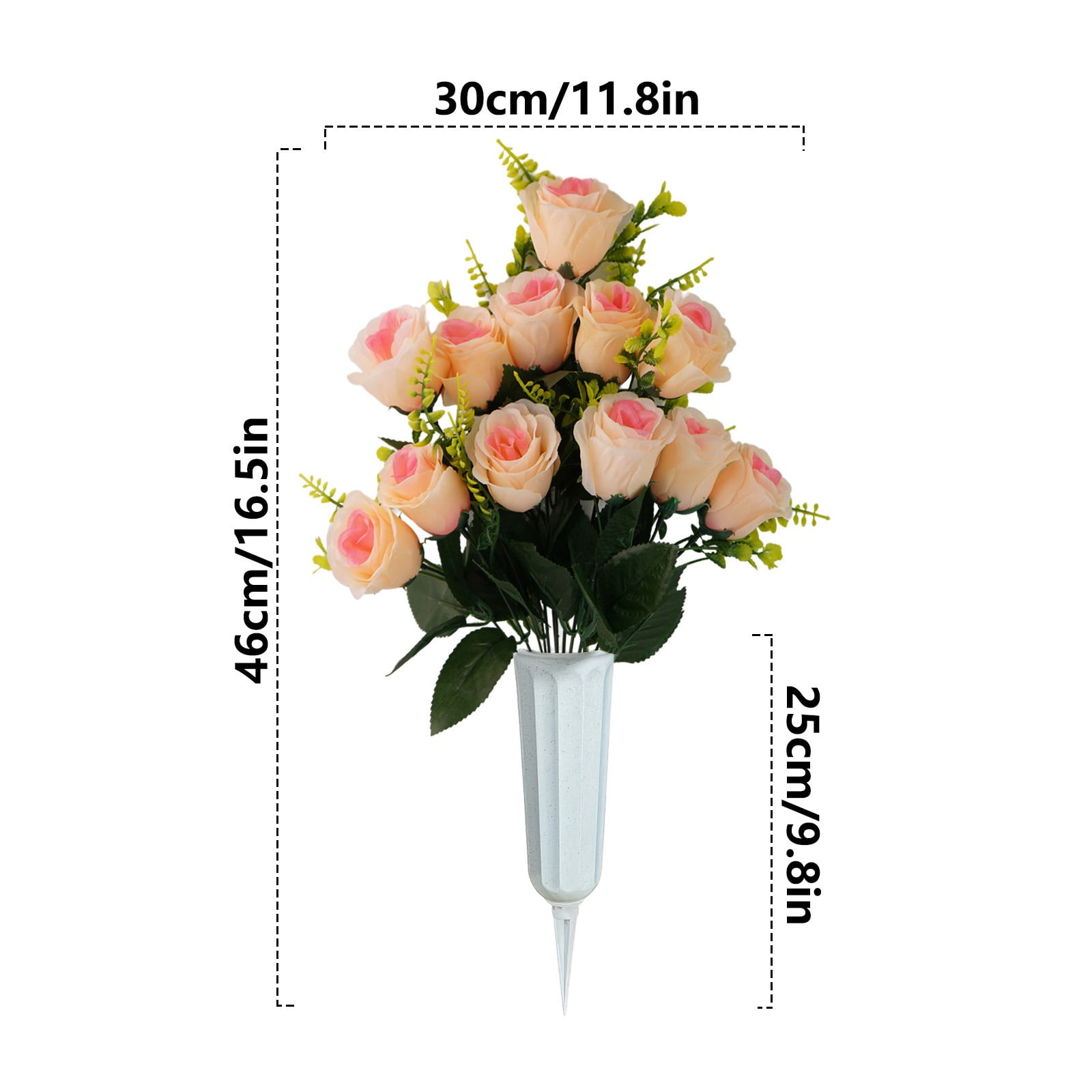1Pc Cemetery Artificial Flowers, Rose Bouquet for Grave Decor, Memorial Day Grave Flower Arrangement, Funeral Garden Floral Ornament, Vase Matching Grave Flowers, Long Lasting Fake Florals