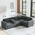 thumbnail image 3 of L-Shaped 4-Seater 105.5''*66.5'' Corduroy Sofa, Large Storage Armrests with Center Console, Usb Charging, Left and Right Seats Can Be Switched (Grey), 3 of 11