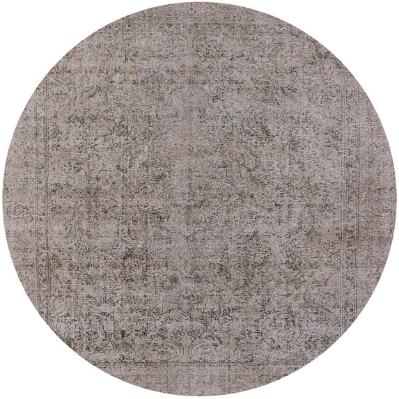 Ahgly Company Indoor Round Mid-Century Modern Mauve Taupe Purple Oriental Area Rugs, 7' Round