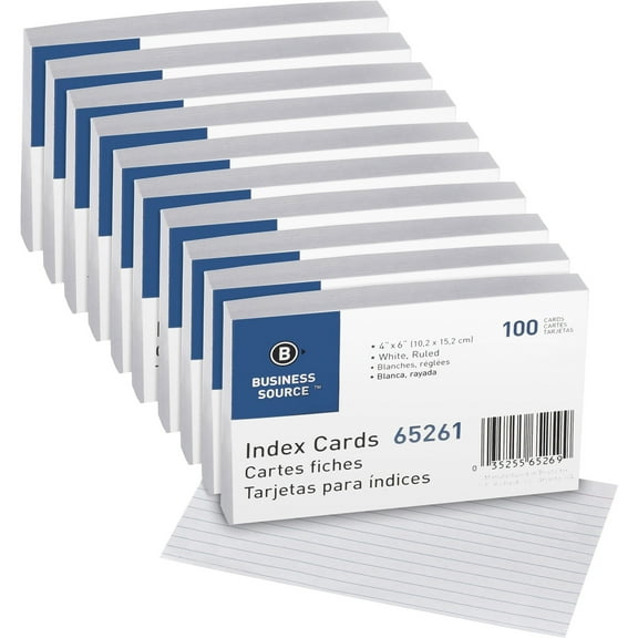 Business Source, BSN65261BX, Ruled White Index Cards, 1000 / Box