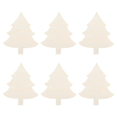 

6Pcs Wooden Christmas Tree Cutouts Simple Blank Wood Slices Xmas Party Supplies