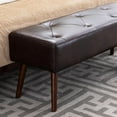 thumbnail image 5 of Furnimart Faux Leather Bench Ottoman, Tufted Button Bedroom Benches Footrest Stool in Solid Wood Legs, Long and Dining Bench, Indoor Bench for Entryway Living Room Bedroom (Leather-BlackBrown), 5 of 11