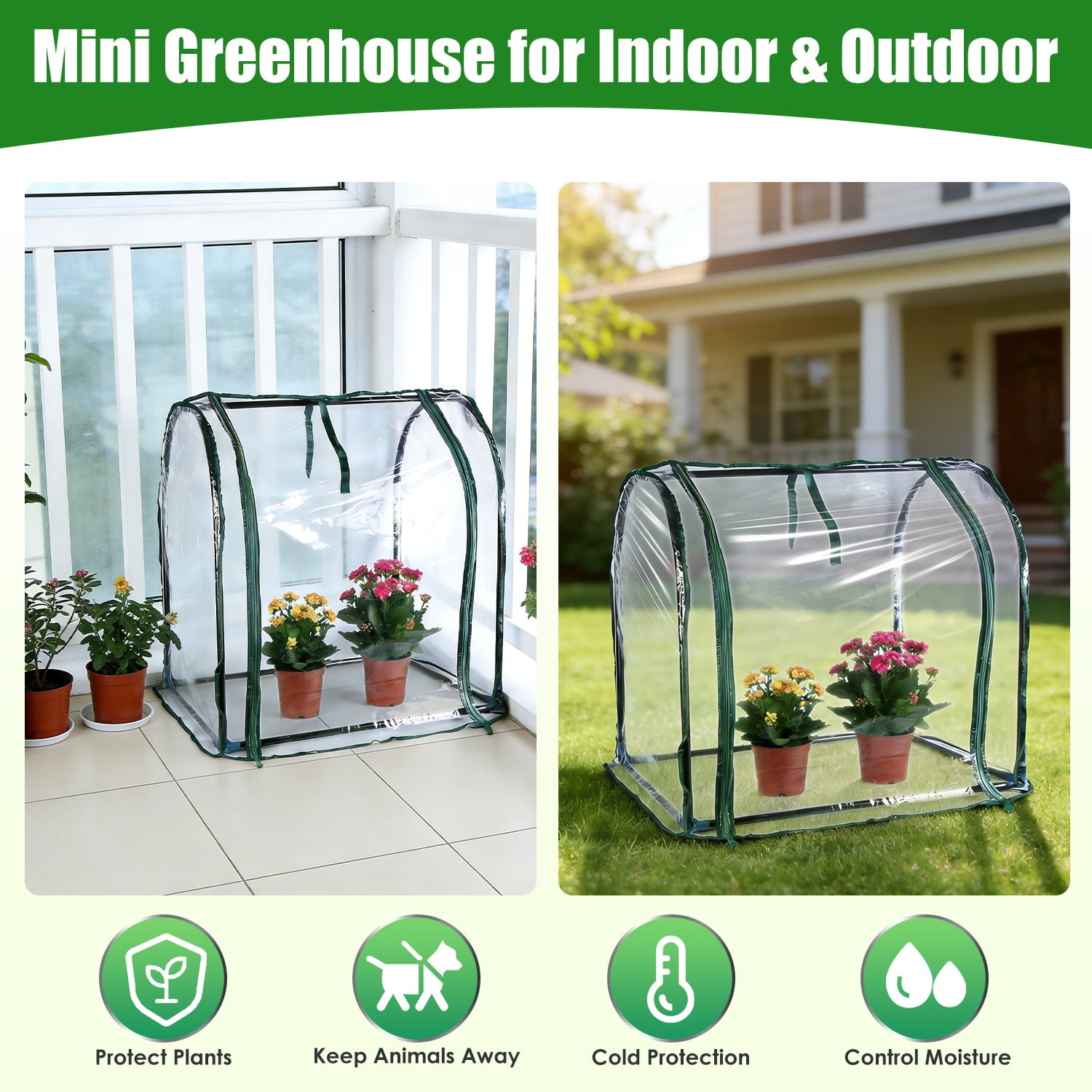 Mini Tabletop Greenhouse with Steel Frame & Waterproof PVC Cover, Zippered Door, Portable Small Greenhouse for Seed Germination Herbs Indoor Outdoor