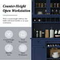 thumbnail image 4 of Euroco Farmhouse 35.4x17.7x74.8inch Freestanding Buffet with Hutch, Tall Kitchen Pantry Storage Cabinet with Wine Rack and Adjustable Shelves for Dining Room, Blue, 4 of 9