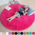 thumbnail image 1 of Blush Round Rug For Bedroom, Blue Fluffy Circle Rug For Kids Room,furry Carpet Blanket-SinKeeU, 1 of 1