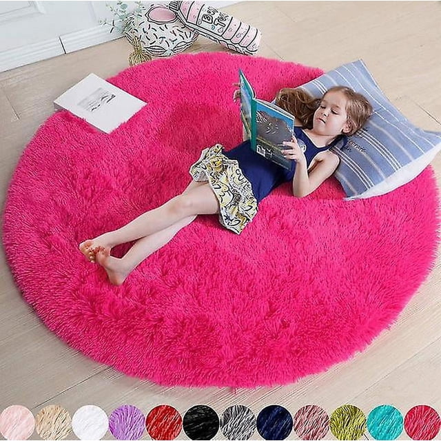 Blush Round Rug For Bedroom, Blue Fluffy Circle Rug For Kids Room,furry Carpet Blanket-SinKeeU