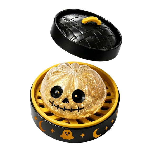 Ledyu Spooky Glitter Dumpling Squishies Toys, Dumplings Stress Balls Adults Fidget with Steamer, Bao Squishes Anxiety Relief, Black