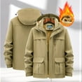 thumbnail image 2 of Mrmaere Men's Hooded Jacket Multi-Pocket Lined Fabric Warm Outerwear for Outdoor & Daily Khaki XXL, 2 of 7