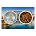 thumbnail image 1 of United States Pet Mat for Food and Water, New York City Skyline over East River Brooklyn Bridge Twilight, Non-Slip Rubber Mat for Dogs and Cats, 18" X 12", by Ambesonne, 1 of 2