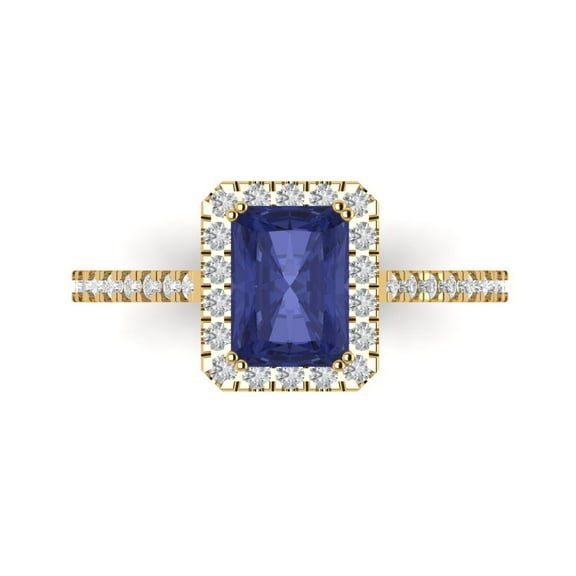 Solitaire with Accents Engagement Ring for Women - 1.86ct Simulated Tanzanite in 18K Yellow Gold Promise Ring