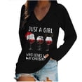 thumbnail image 4 of Moda mujer Casual cuello en V Navidad impreso manga larga camiseta blusa Tops Pompotops gfhjh20719, 4 of 8