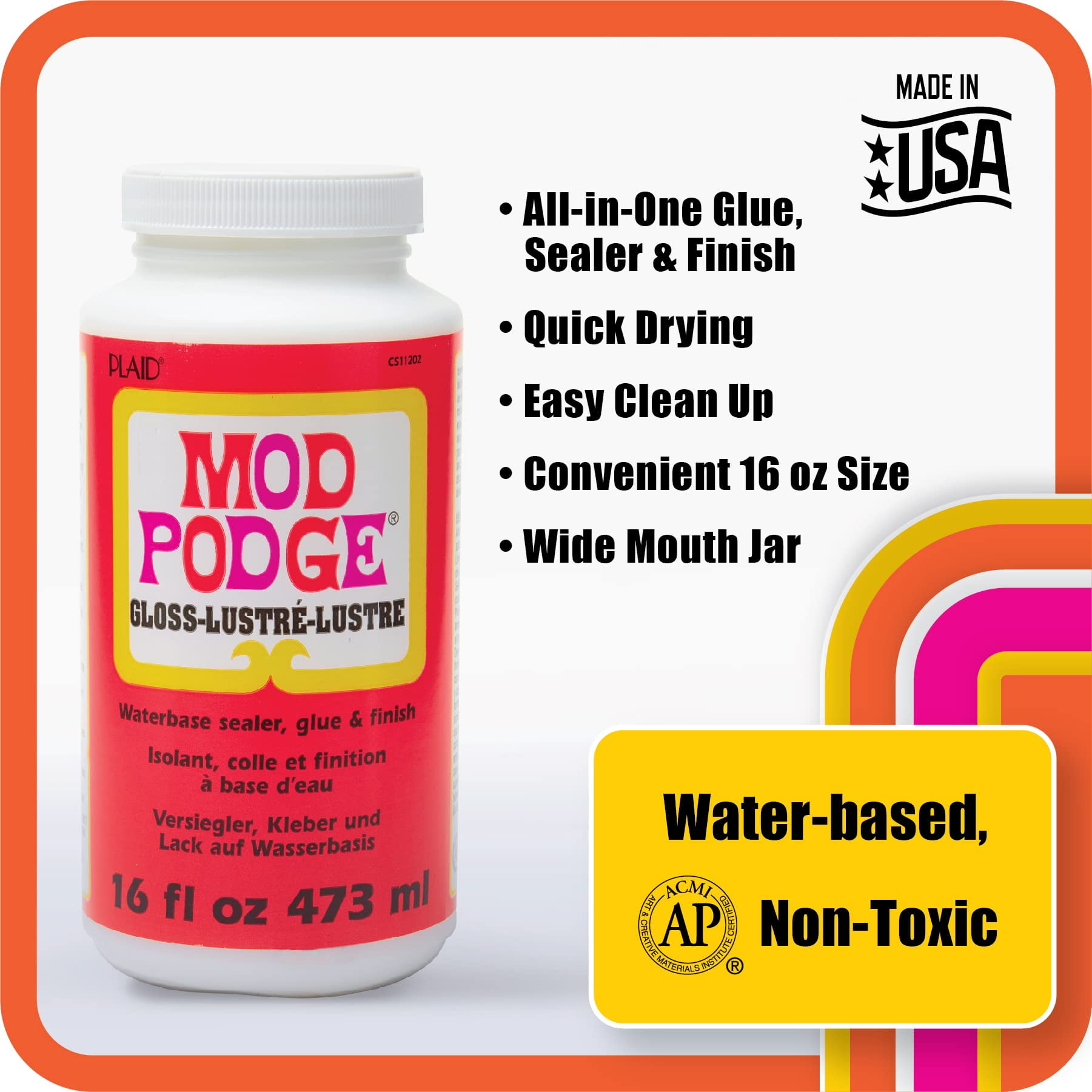 Mod Podge Complete Decoupage Kit, Matte and Gloss Finish, Clear, 16 oz Bottles, 4 Count Foam Brushes