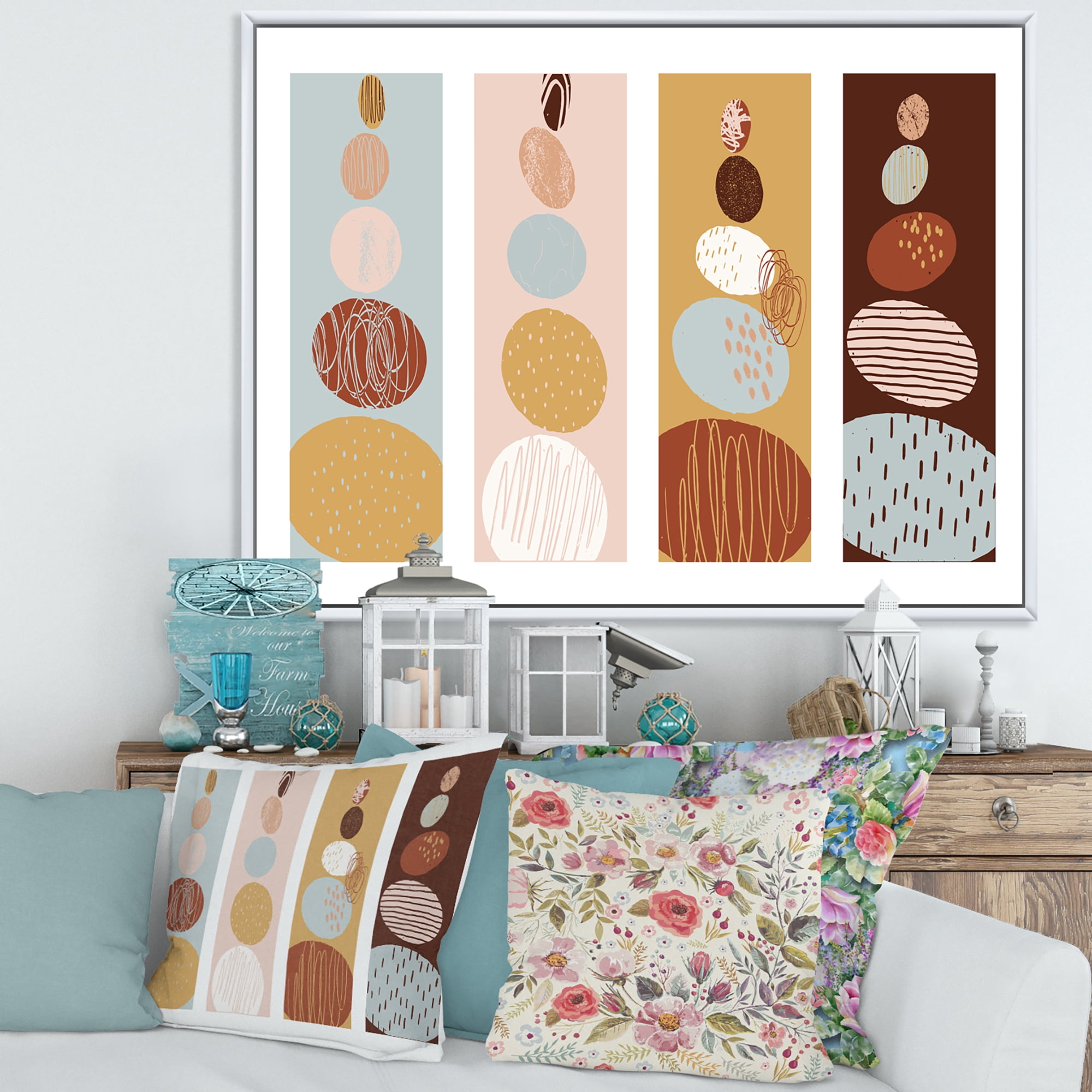 Designart 'Compostion Minimalistic of Organic Shaped Pebbles' Modern Framed Canvas Wall Art Print