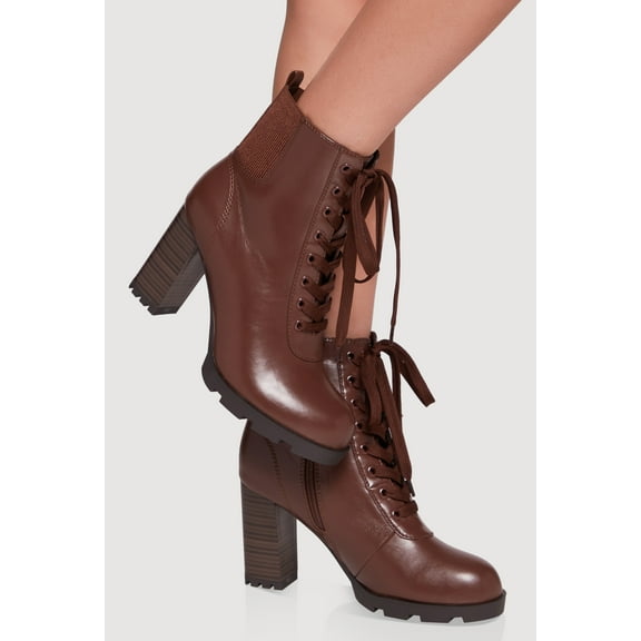 Women's Side Zip Lace Up Block Heel Combat Boots