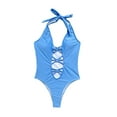 thumbnail image 2 of Seyurigaoka Women's Summer Sexy Monokini Bikini, Snake Print / Solid Halter Low Cut Cutout Design Slim Fit Swimsuit, 2 of 7