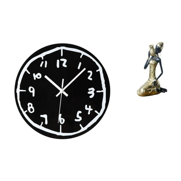 Reloj de pared,Reloj de pared silencioso y decorativo que no hace tictac,Reloj moderno de 12 pulgadas para pared de casa o oficina,sencillo.,Estatua de la dama,Estatua de dama tribal