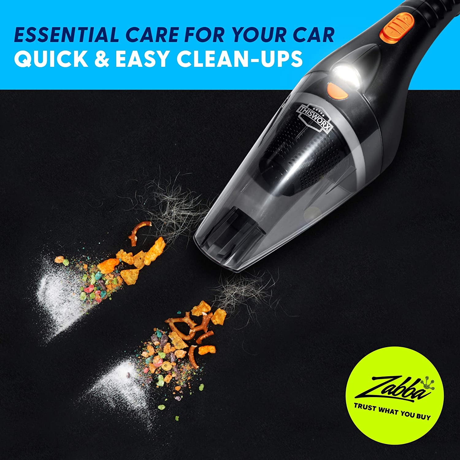 ThisWorx Car Vacuum Cleaner 2.0 - Upgraded w/Built-in LED Light, Double HEPA Filter, 110W High Power Suction, Flexible Nozzle. Includes 3 Attachments