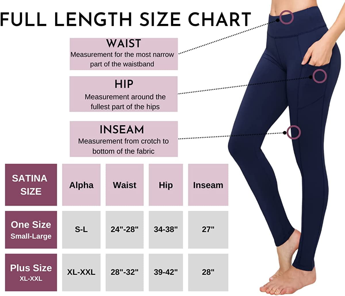 Super Soft SATINA High Waisted Yoga Leggings w/ Pockets, Navy, One Size