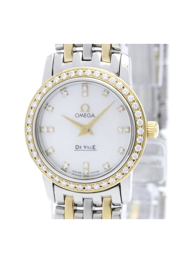 Pre-Owned OMEGA De Ville Prestige Diamond MOP Dial 18K Gold Steel Watch 4375.75 Polished