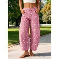 thumbnail image 4 of Women'S Polka-Dot Print High-Waist Seamed Wide-Leg Cropped Casual Pants Pink XXL, 4 of 7