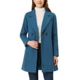 thumbnail image 1 of Allegra K Manteau Mi-Long à Manches Longues Raglan à Revers Croisé pour Femme P Bleu Foncé Gris, 1 of 6