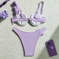 thumbnail image 4 of Linfrsh Women's High Waisted Bikini Sets Drawstring Tummy Control Swimsuits Crisscross Bathing Suit Purple,S, 4 of 7