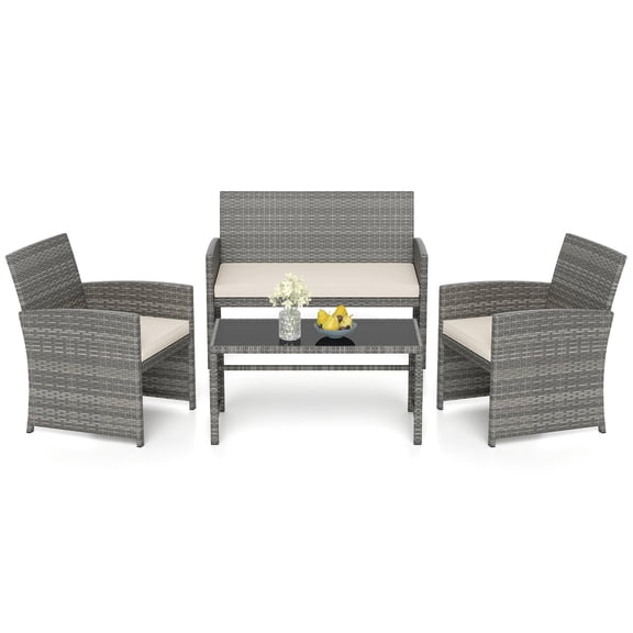 Patiojoy 4 Piece Patio Furniture Set Outdoor Wicker Conversation Set Off White