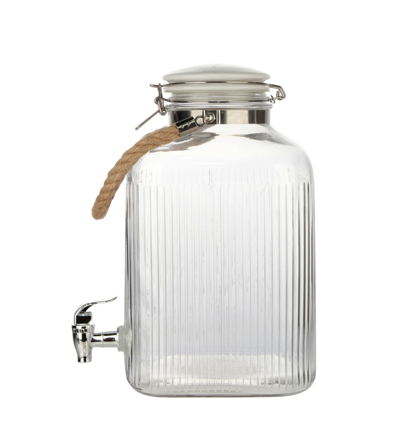 Distributeur de boissons en verre transparent à côtes, 2 gallons, 1 pièce Distributeur de boissons en verre