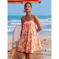 thumbnail image 7 of Orange All-Over Tropical Print Spaghetti Strap Tiered Mini Sundress For Women, Boho Vacation Dress, 7 of 7