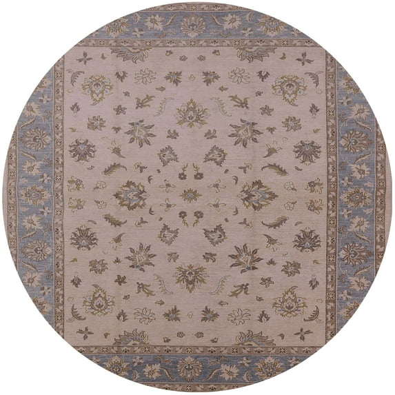 Ahgly Company Indoor Round Mid-Century Modern Khaki Rose Pink Oriental Area Rugs, 8' Round