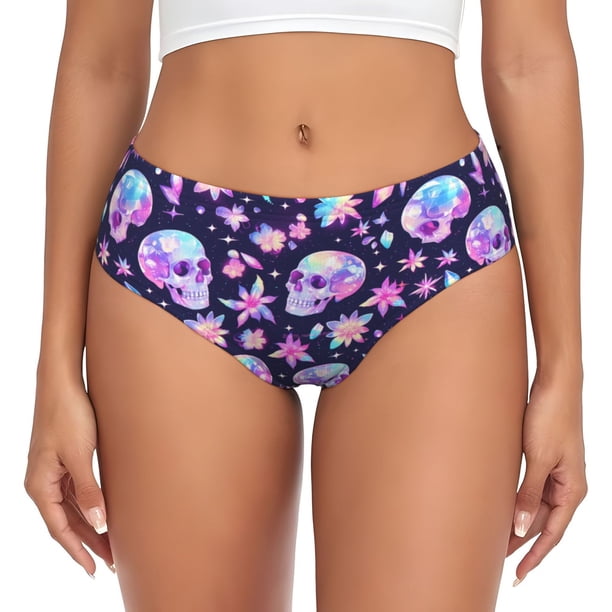 Fotbe crystal Skull flower cool Calzones Estampados para Mujer – Ropa Interior de Algodón, Cómoda, Suave y Elástica-Large