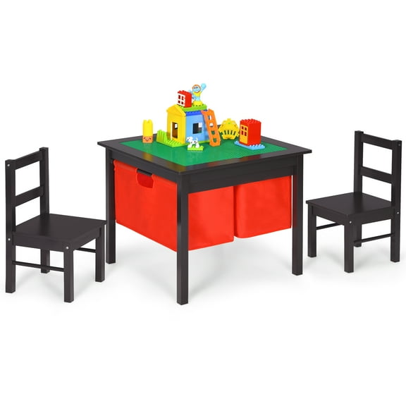 Infans 2-in-1 Kids Activity Table & 2 Chairs Set w/Storage Building Block Table