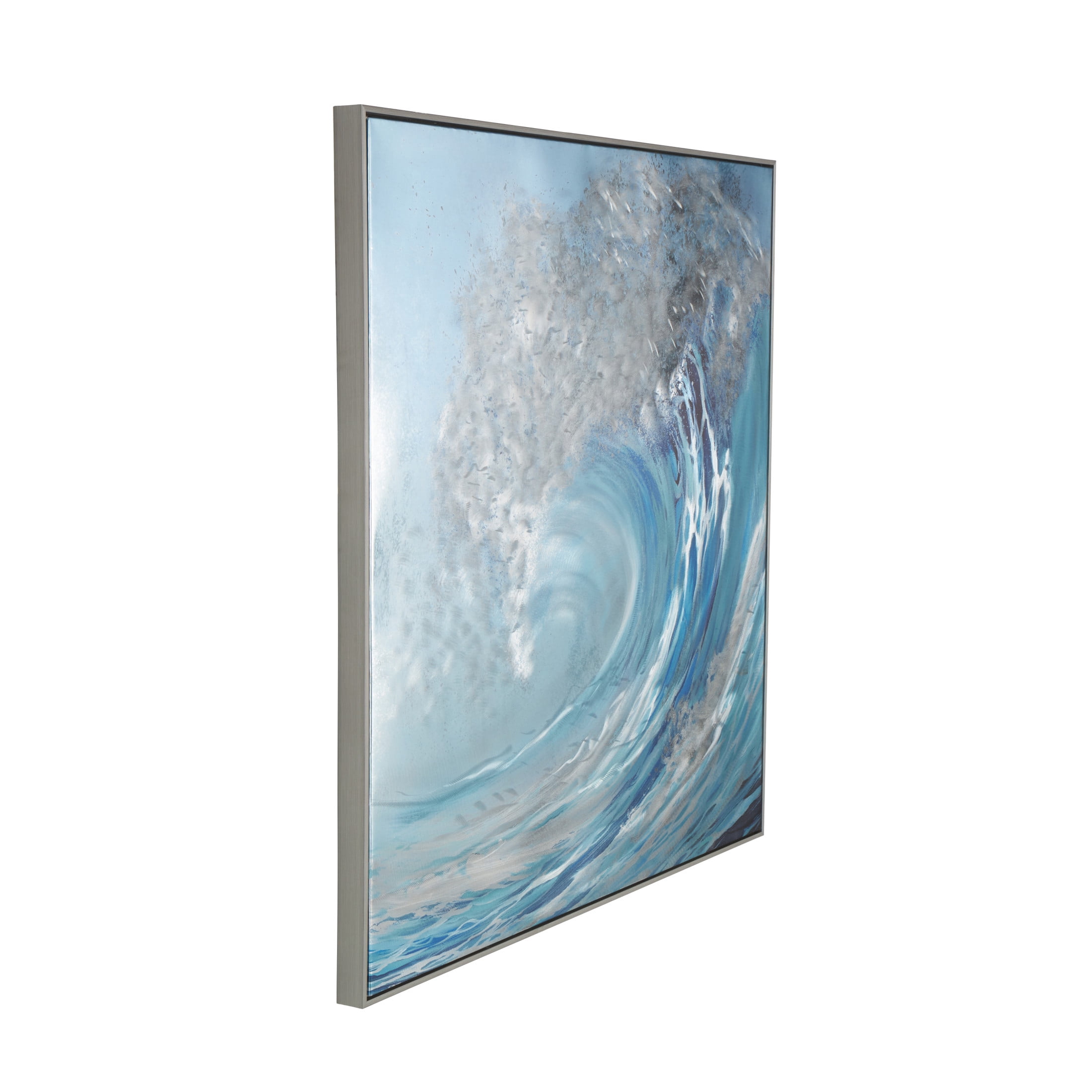 40" x 40" Wave Nautical Framed Wall Art with Silver Frame and White Accents, by DecMode