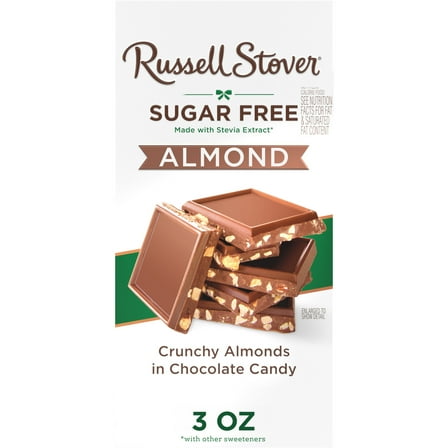 RUSSELL STOVER Sugar Free Almond Chocolate Candy Bar, 3 oz.