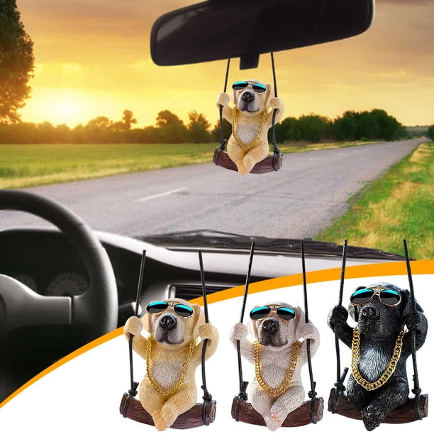 Adorno de retrovisor de coche de perrito de resina - Colgante de perro carlino con cabeza móvil para decorar el coche, 3,15 pulgadas
