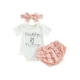 thumbnail image 2 of Newborn Baby Girl Summer Clothes Letter Bodysuit Short Sleeve Onesie Ruffles Bloomers Shorts Coming Home Outfit  3M 6M 12M 18M, 2 of 10
