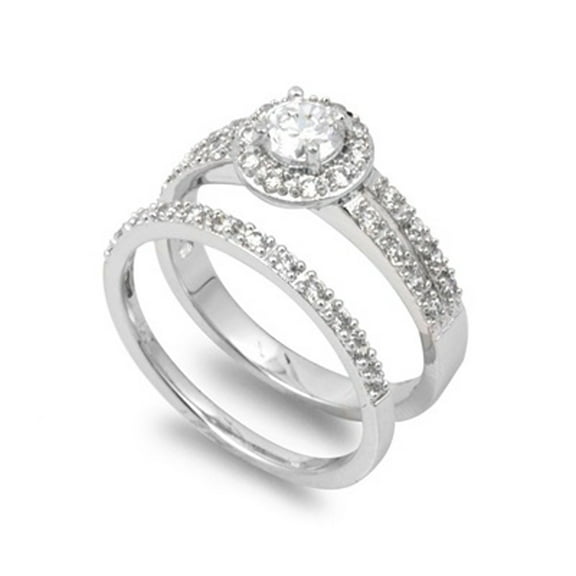 Sterling Silver Designer Engagement Ring Wedding Band Bridal Set White CZ 925 Female Size 5