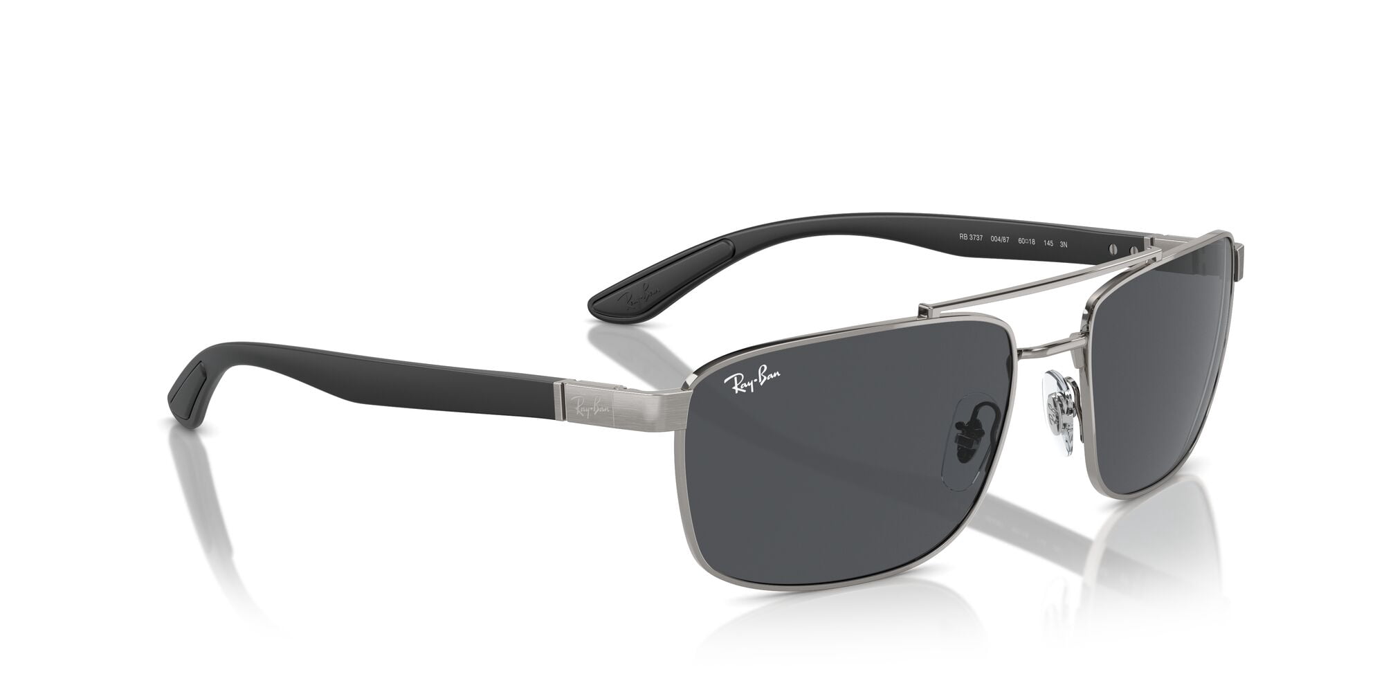 Ray-Ban Unisex Size 60 Rectangular Metal Sunglasses, Gunmetal/Dark Grey Lens