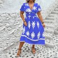 thumbnail image 2 of Vestido de Verano de Manga Corta para Mujeres Moda Sexy Tamaño Grande Impresión Plegado Cuello en V, Playa Casual Y Vestido de Fiesta, 2 of 6