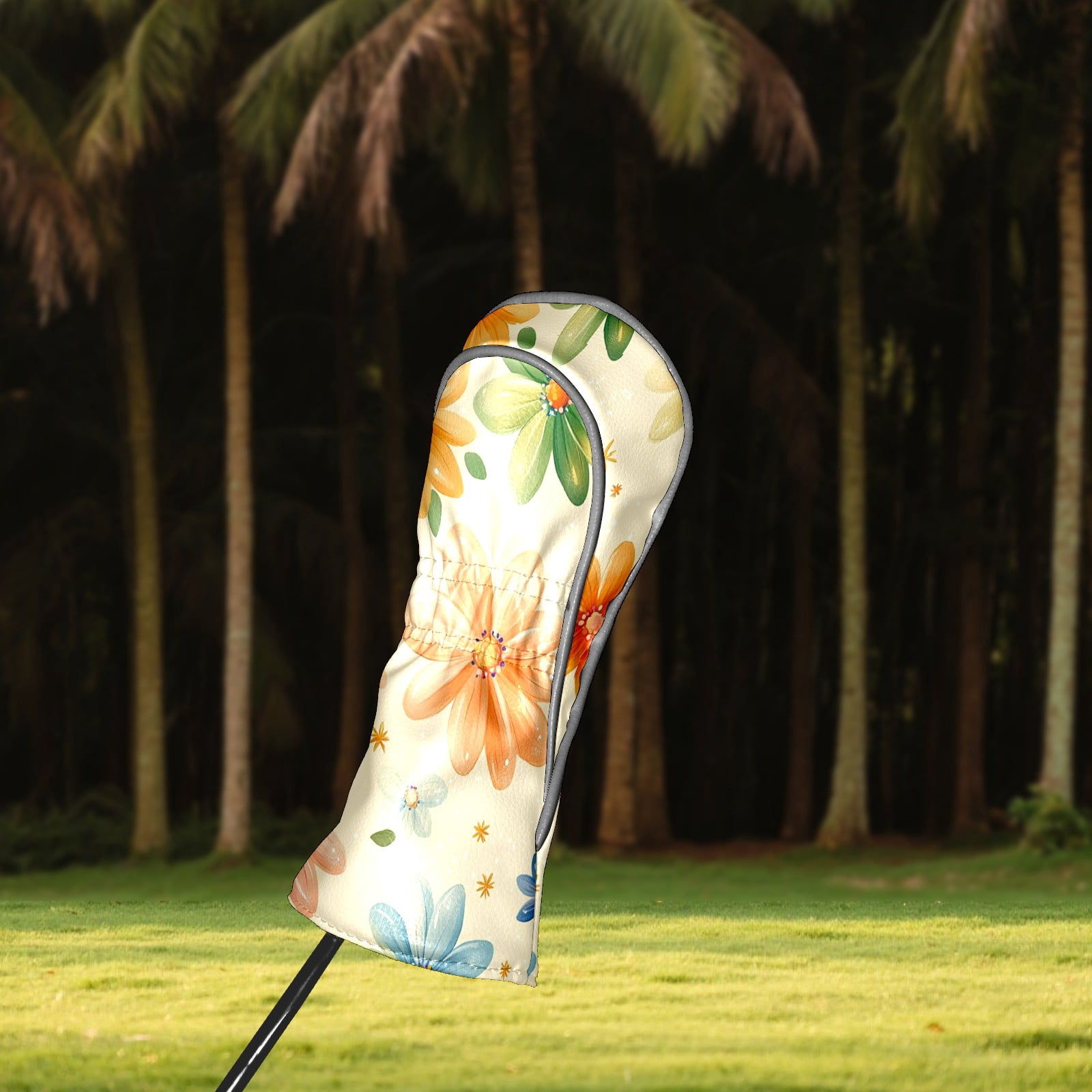 Golf Head Covers Pastel Flowers Design for Driver, Wood & Hybrid, Premium Waterproof PU Leather with Plush Lining, Soft Floral Golf Gifts