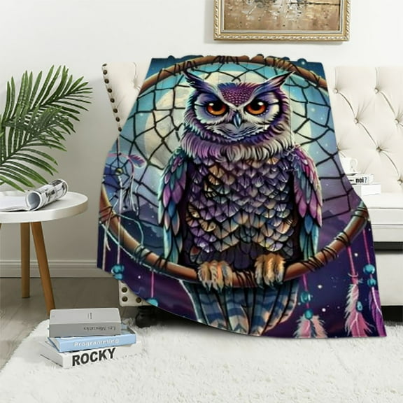 Shiartex Owl Blanket Soft Cozy Throw Blanket Lightweight Plush Warm Blankets Camping Animals Blanket Owl Gifts for Owl Lovers for Women Men for Holiday Sofa Couch for All Season Owl Decor White