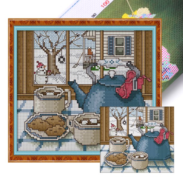 Hilo Algodón Ecológico Bordado Wdftyju 14CT 2 Hebras 22*20cm Kit Serie Paisaje Punto Cruz Invierno