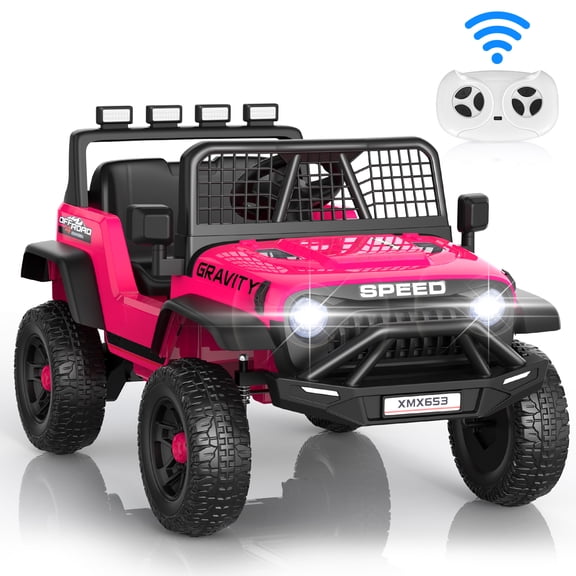 Funcid 12 Volt Ride on Toys for Toddlers Ride on Cars with Remote Control, Battery Powered Ride on Truck Car w/ Bluetooth Music, LED Lights, Spring Suspension, 3 Speeds, Pink