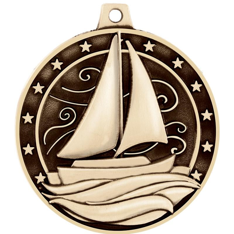 Sailboat Medals, 2" Gold Diecast Sailboat Medal Award 5 Pack
